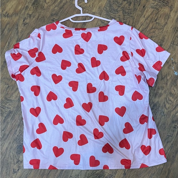 Wmns Pajamas Lounge Set Short Sleeve Long Elastic Waist Pants Hearts Pink/red 3x - Picture 11 of 12